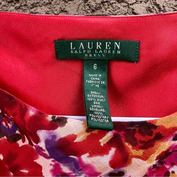 Lauren Ralph Lauren Womens Silk Spring‎ Dress Lined Floral Red Size 6 - Picture 6 of 10